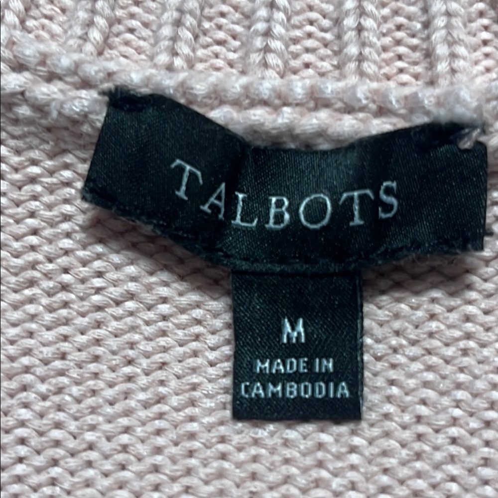 Talbots Light Pink CREWNECK SHORT SLEEVE OPEN STITCH SWEATER, MOMCORE, SIZE M. - Picture 3 of 9